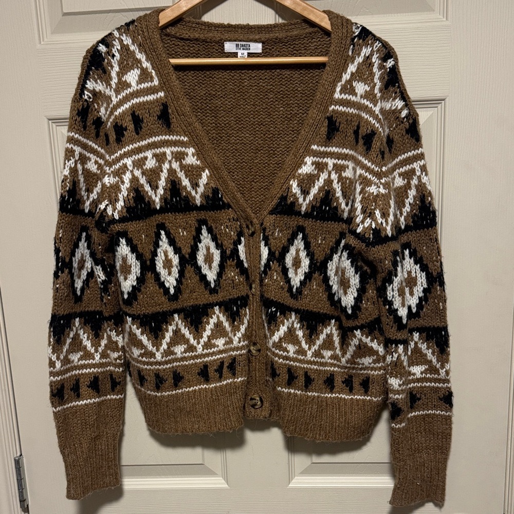 Steve Madden Brown and Black Geometric Cardigan